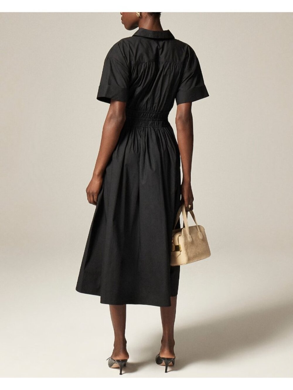 NWT J.Crew Tall Elena Shirt-Dress Midi in Black Solid Cotton Shirtdress 8T - Picture 3 of 7